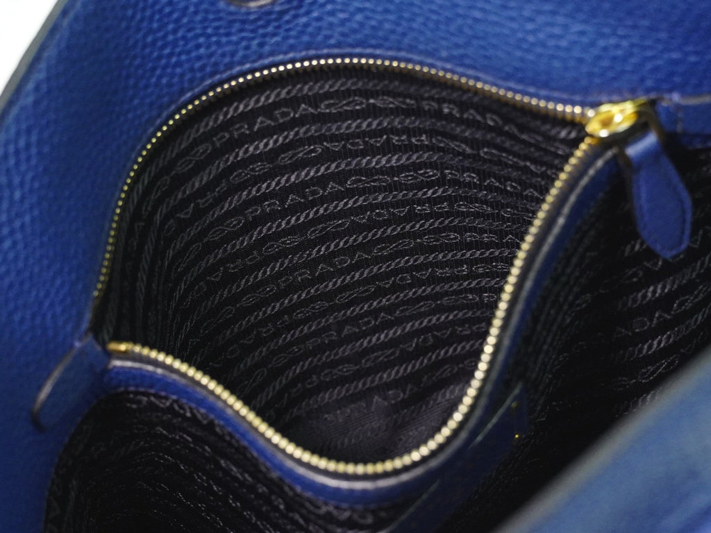 Prada Embossed Logo Open Tote Leather Blue Leather Tote Bag Bag