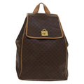 Celine Vintage Drawstring Flap Backpack Macadam Coated Canvas Brown Canvas Backpack Bag