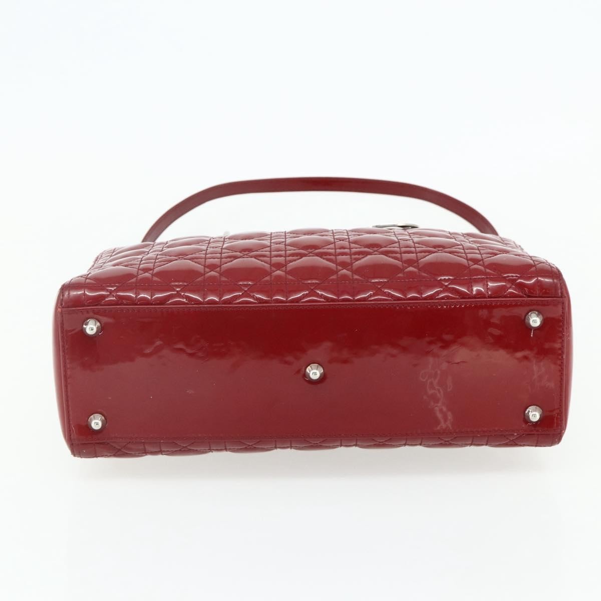 Christian Dior Lady Dior Bag Cannage Quilt Patent Red Patent_Leather Handbag (Pre-Owned)