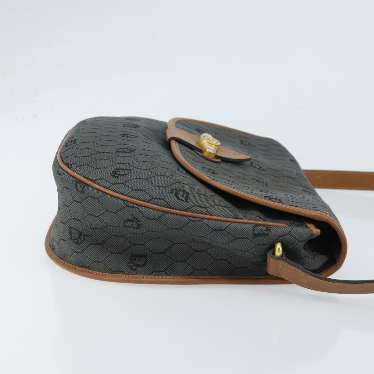 Christian Dior Vintage Honeycomb Flap Crossbody Bag Canvas And Leather Black Canvas Shoulder Bag Bag (Pre-Owned)