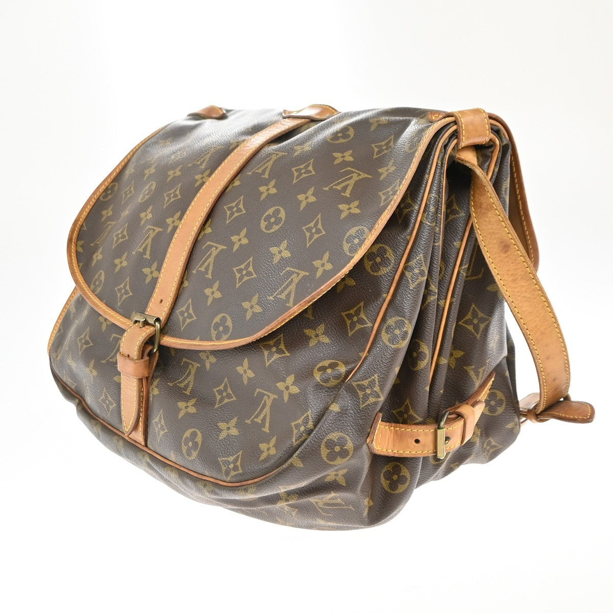 Louis Vuitton Saumur Handbag Monogram Canvas Brown Leather Shoulder Bag