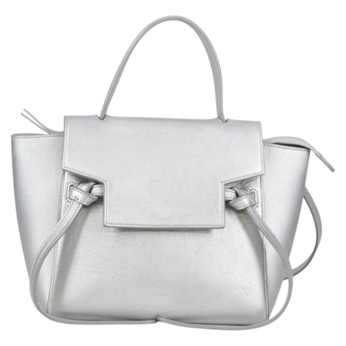 Celine Belt Bag Textured Leather Silver Leather Handbag