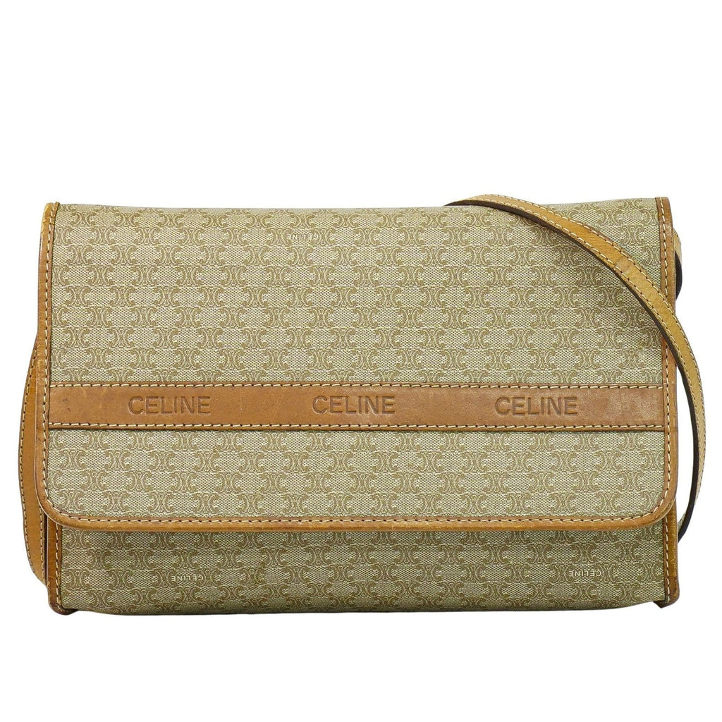 Celine Vintage Macadam Shoulder Bag Canvas Beige Canvas Shoulder Bag Bag