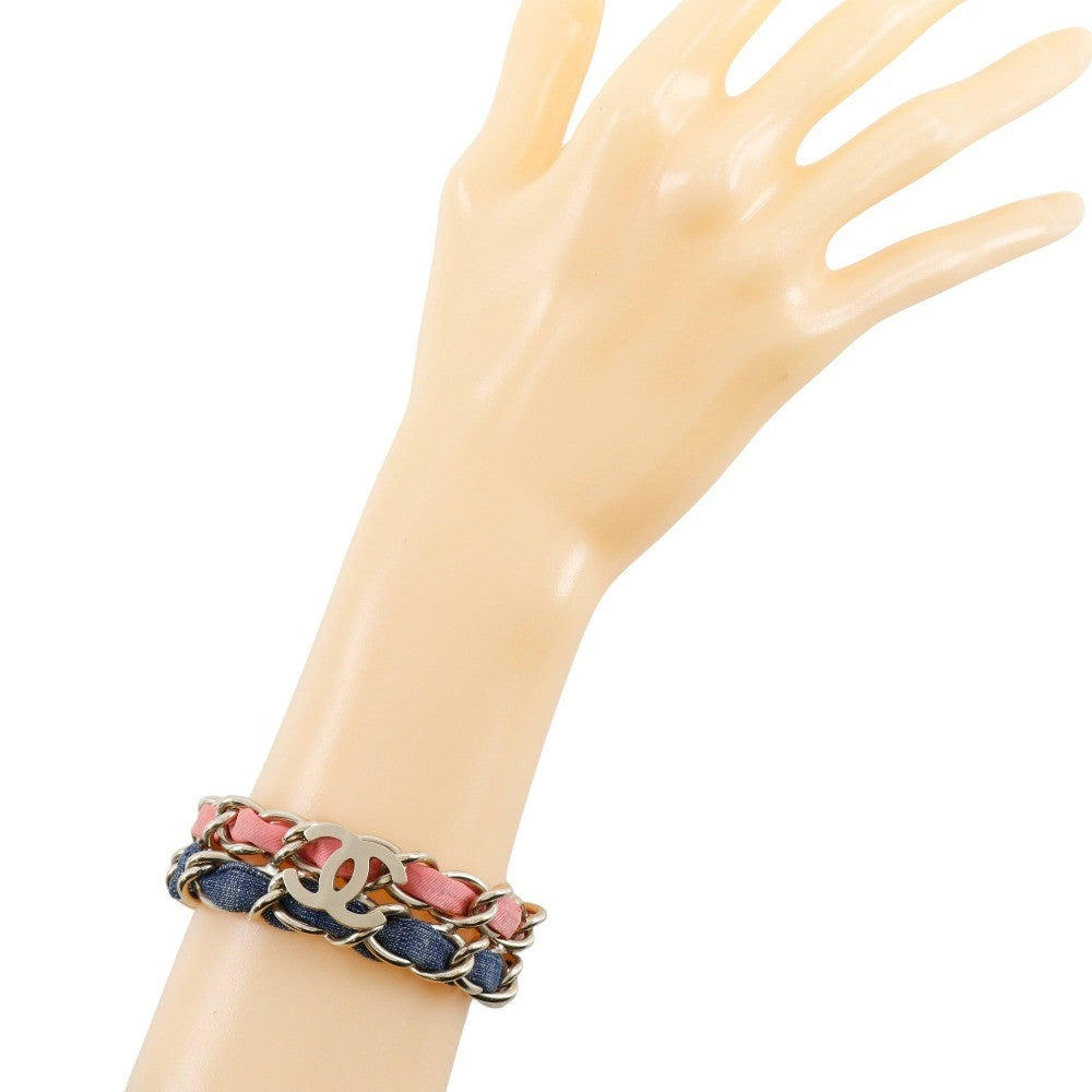 Chanel Coco Mark Chain 2 Bracelet Metal And Denim Multicolour Mesh Bracelet Jewelry