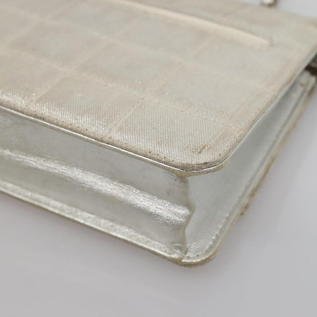 Chanel Travel Line Wallet On Chain Quilted Nylon Silver Nylon Bag