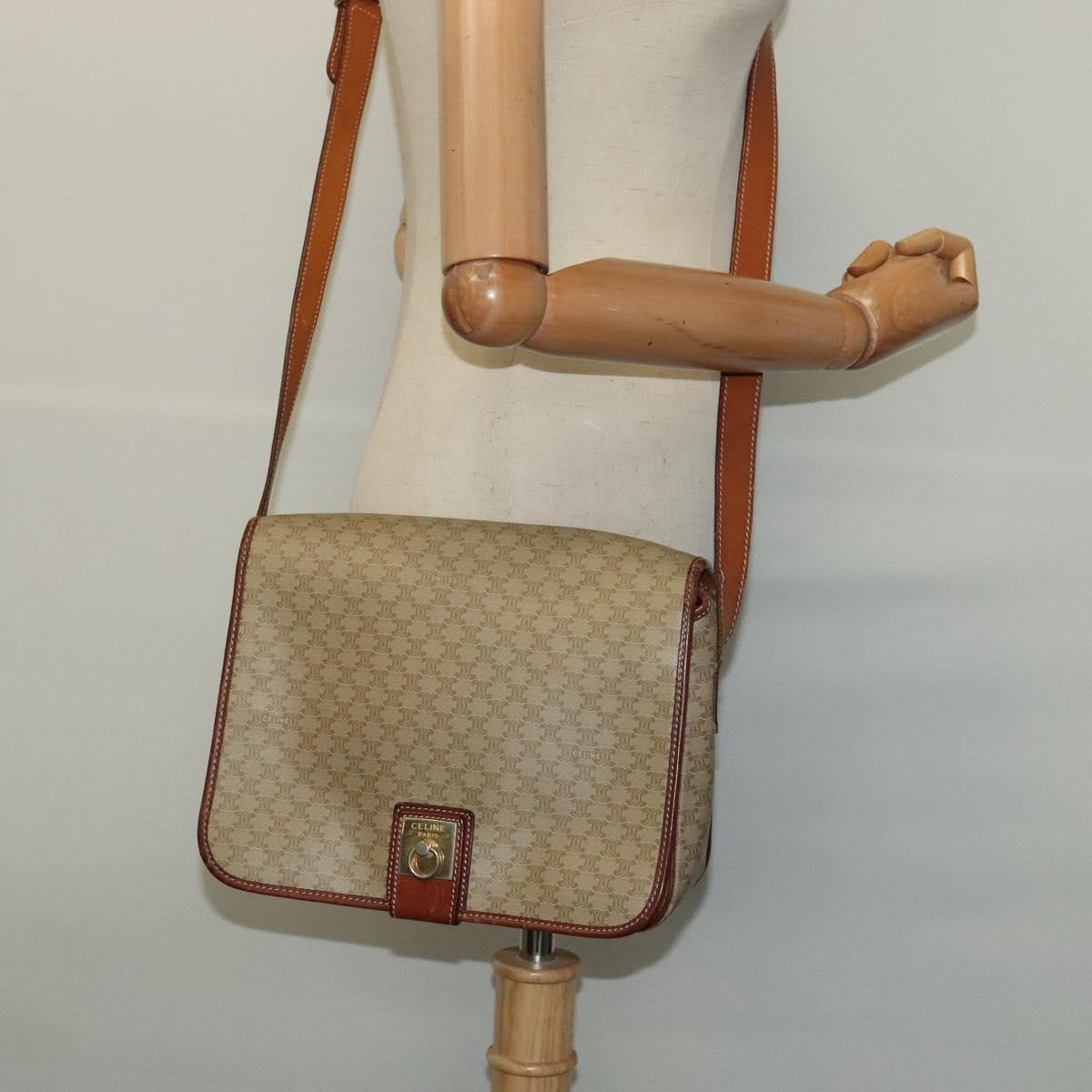 Celine Vintage Macadam Shoulder Bag Canvas And Leather Beige Canvas Shoulder Bag Bag