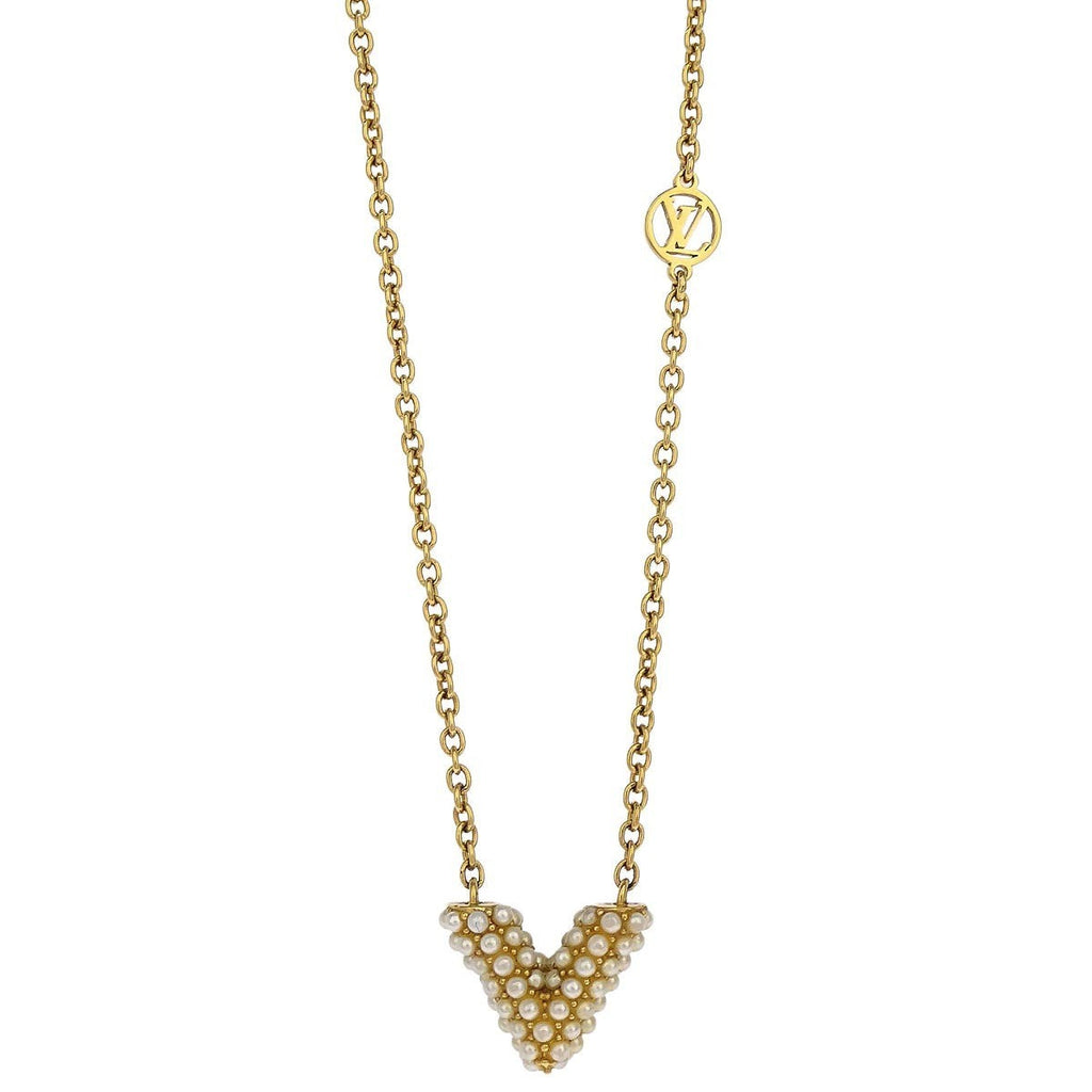 Louis Vuitton Essential V Perle Necklace Metal With Faux Pearls Gold Gold_Plated Necklace Jewelry
