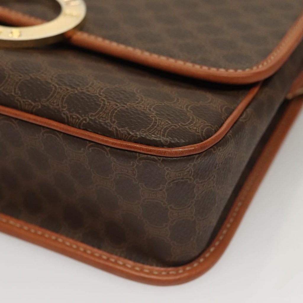 Celine Macadam Shoulder Bag Pvc Leather Brown Canvas Bag