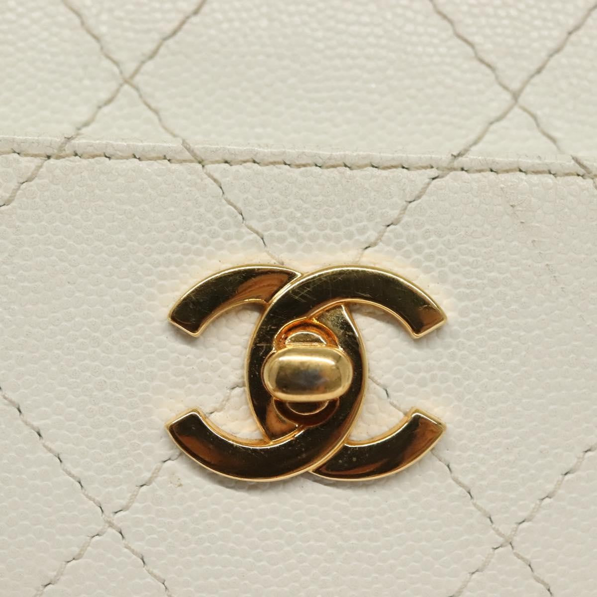 Chanel Cc Shoulder Bag Quilted Caviar White Leather Bag