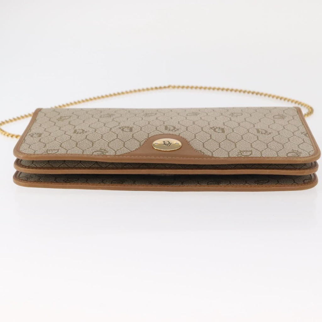 Christian Dior Vintage Honeycomb Chain Canvas Beige Canvas Shoulder Bag Bag (Pre-Owned)