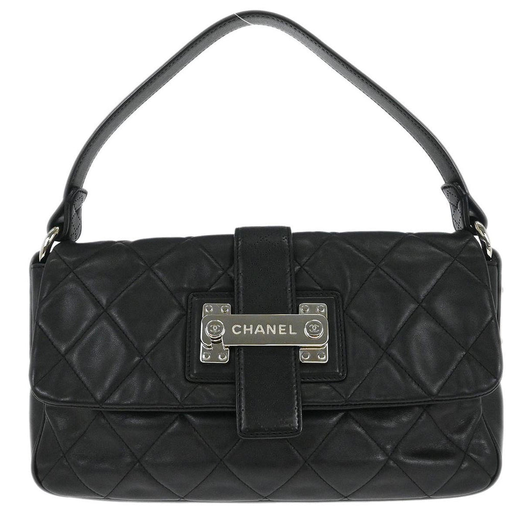 Chanel Door Latch Flap Shoulder Bag Quilted Leather Black Leather Handbag