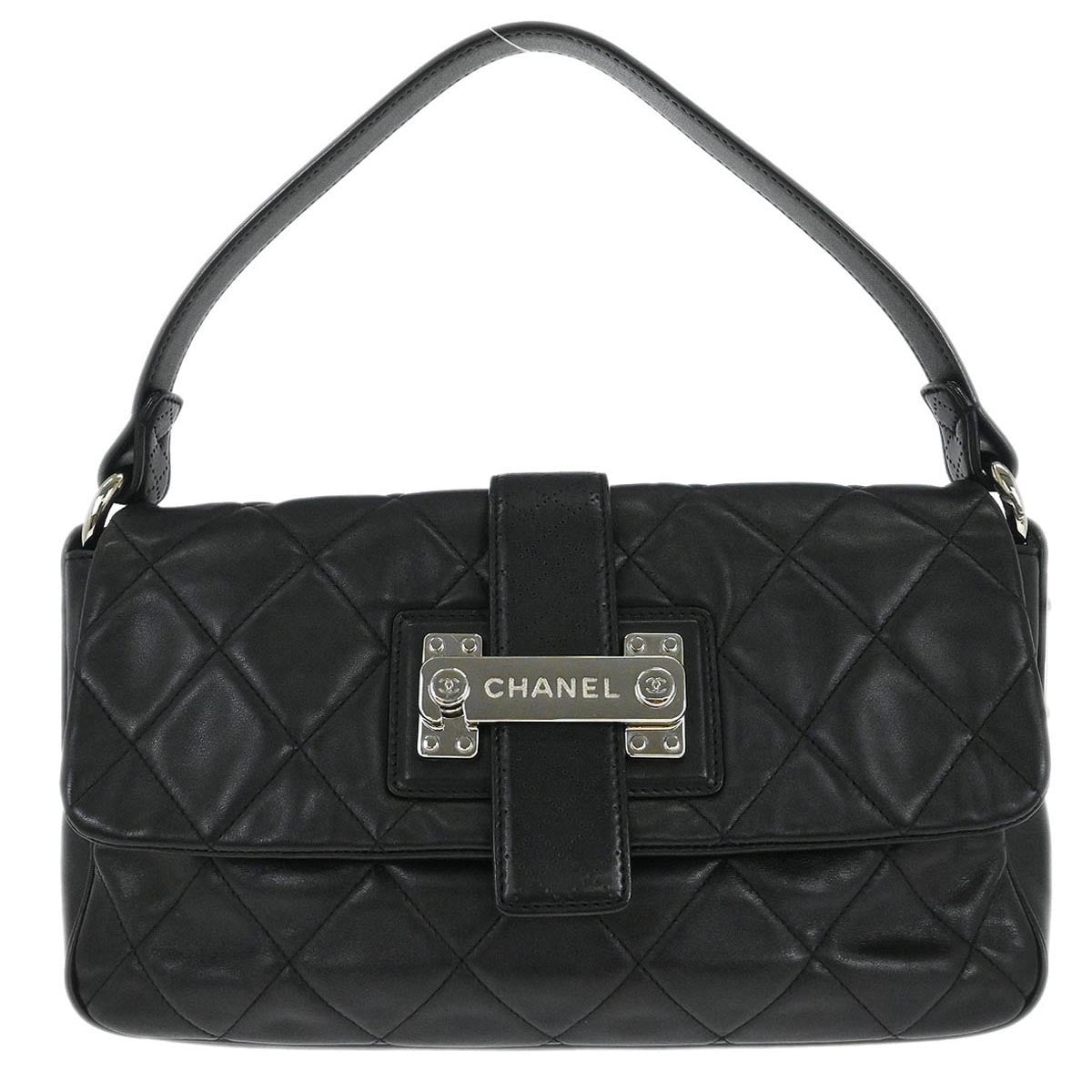 Chanel Door Latch Flap Shoulder Bag Quilted Leather Black Leather Handbag
