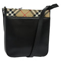 Burberry Front Pocket Flap Messenger Leather With Vintage Check Canvas Black Leather Bag