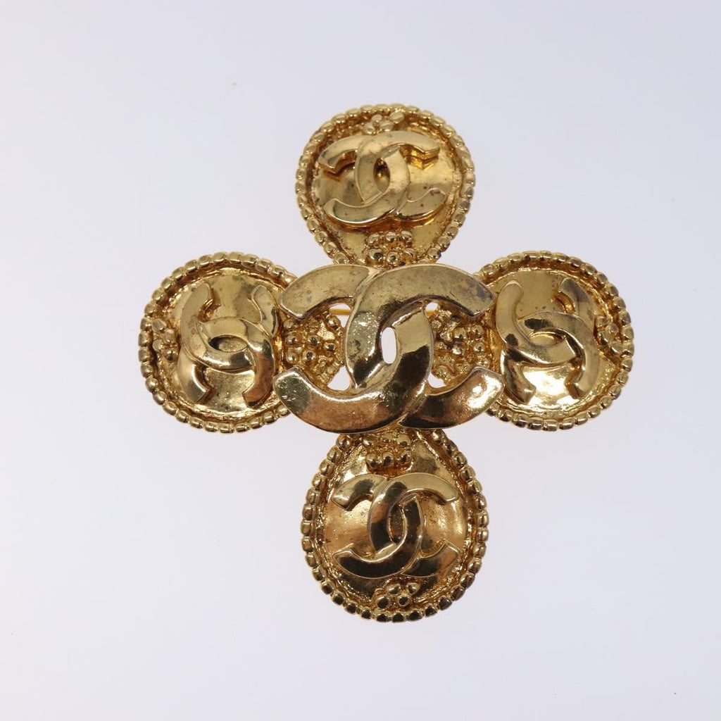 Chanel Cc Cross Badge Brooch Metal Gold Metal Brooch Jewelry