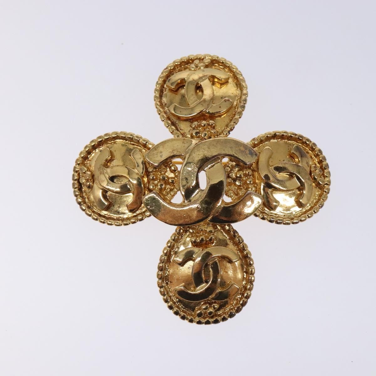 Chanel Cc Cross Badge Brooch Metal Gold Metal Brooch Jewelry