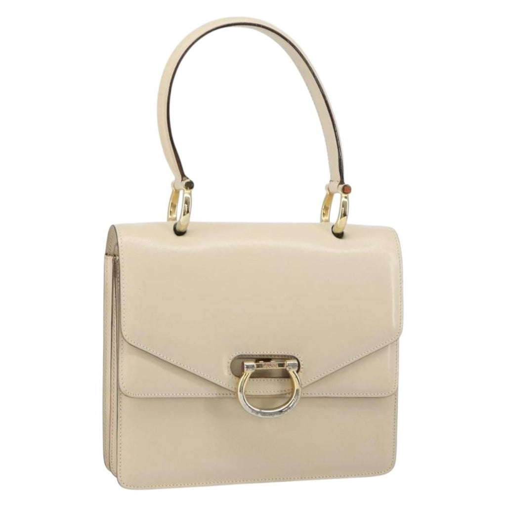 Celine Vintage Top Handle Bag Glazed Leather Ecru Leather Handbag