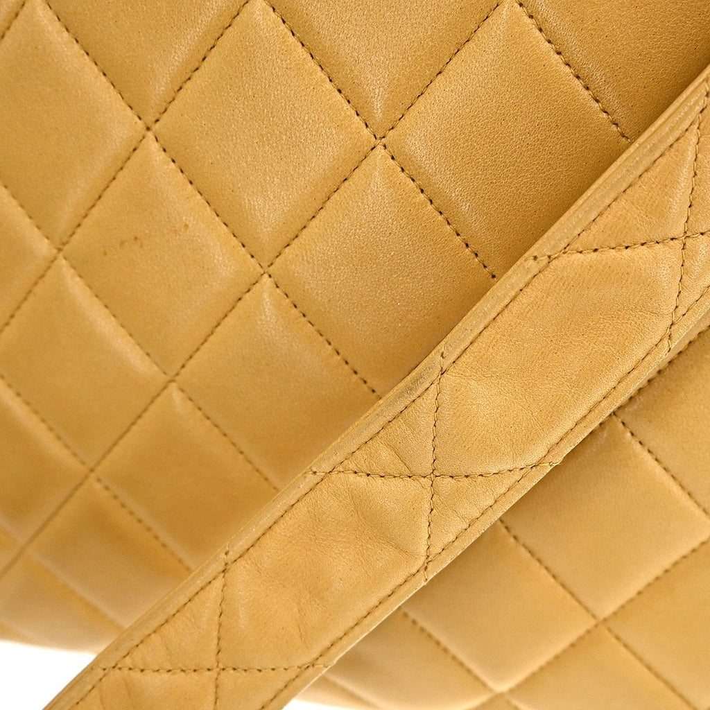 Chanel Vintage Cc Square Flap Shoulder Bag Quilted Lambskin Beige Leather Shoulder Bag Bag