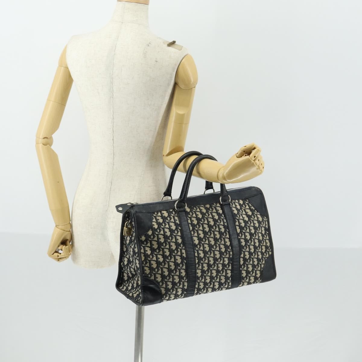 Christian Dior Vintage Trotter Boston Bag Canvas Navy Canvas Travel Bag Bag (Pre-Owned)