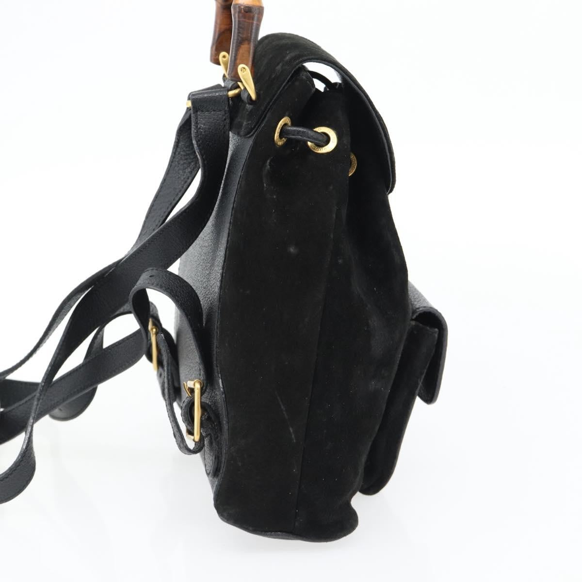 Gucci Vintage Bamboo Backpack Suede Black Suede Backpack Bag (Pre-Owned)