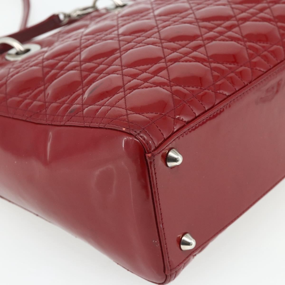 Christian Dior Lady Dior Bag Cannage Quilt Patent Red Patent_Leather Handbag (Pre-Owned)