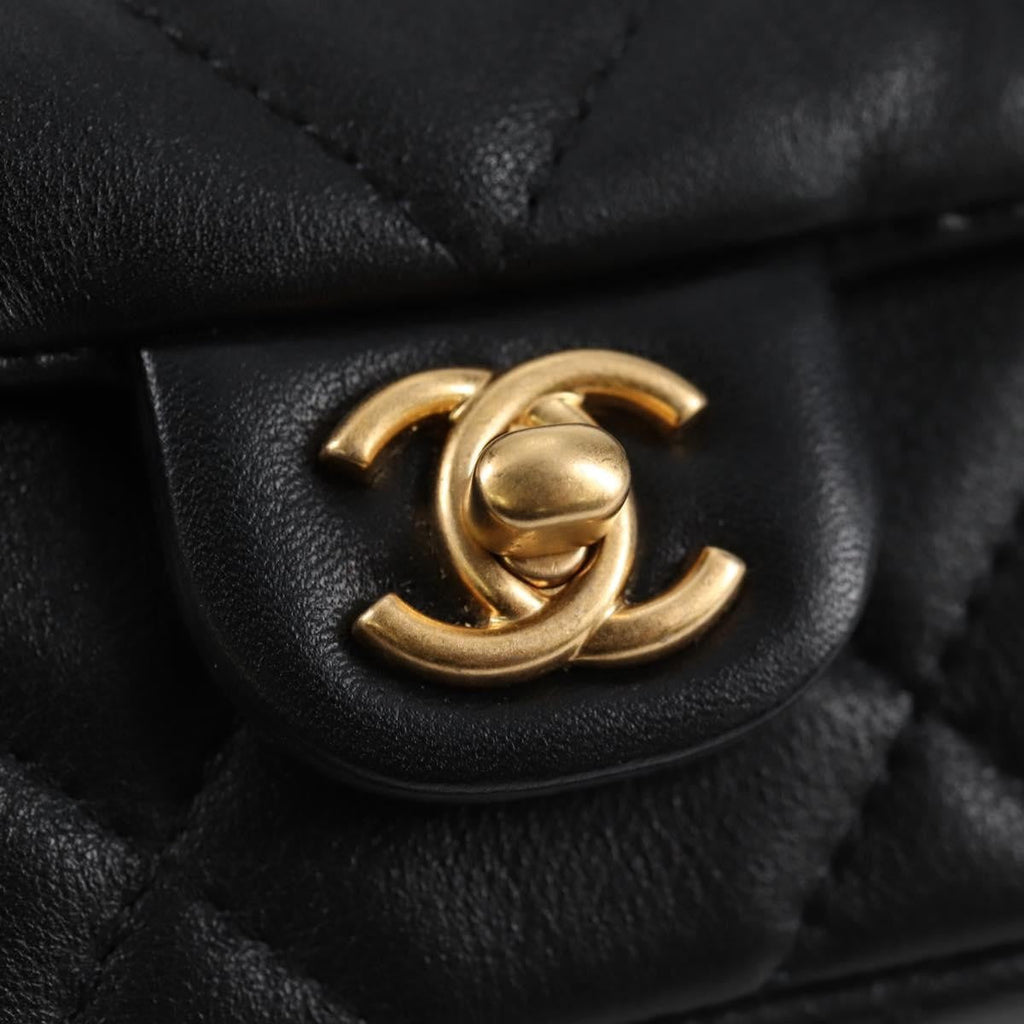 Chanel Lady Handle Flap Card Holder On Chain Quilted Calfskin Black Leather Bag