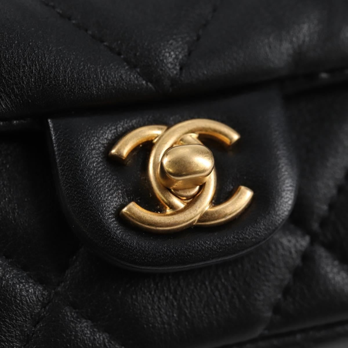 Chanel Lady Handle Flap Card Holder On Chain Quilted Calfskin Black Leather Bag
