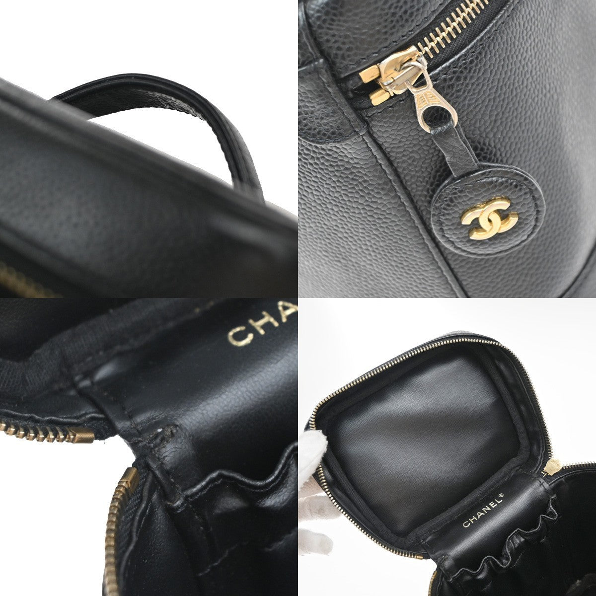 Chanel Vintage Timeless Cosmetic Case Caviar Black Leather Handbag