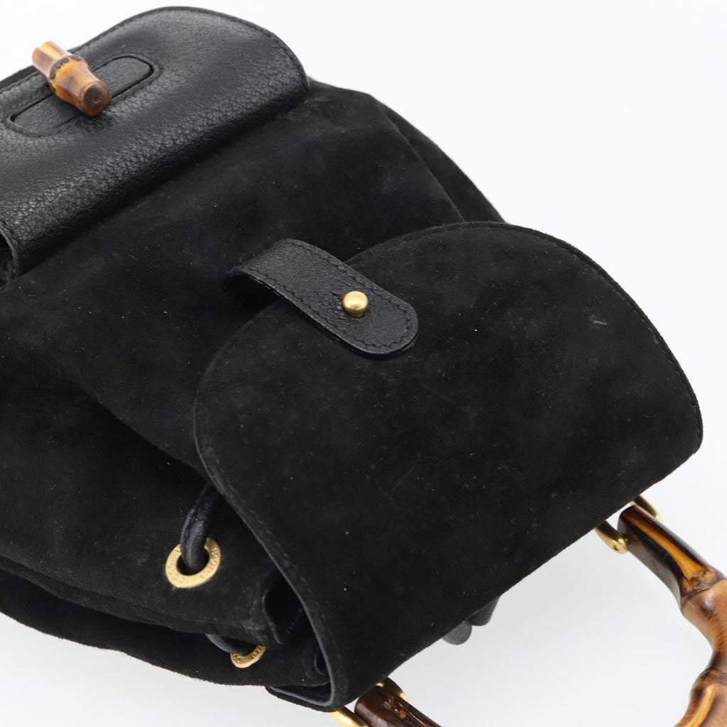 Gucci Vintage Bamboo Backpack Suede Black Suede Backpack Bag (Pre-Owned)