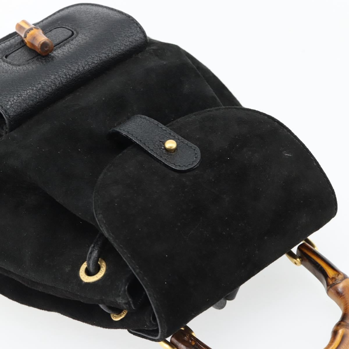 Gucci Vintage Bamboo Backpack Suede Black Suede Backpack Bag (Pre-Owned)