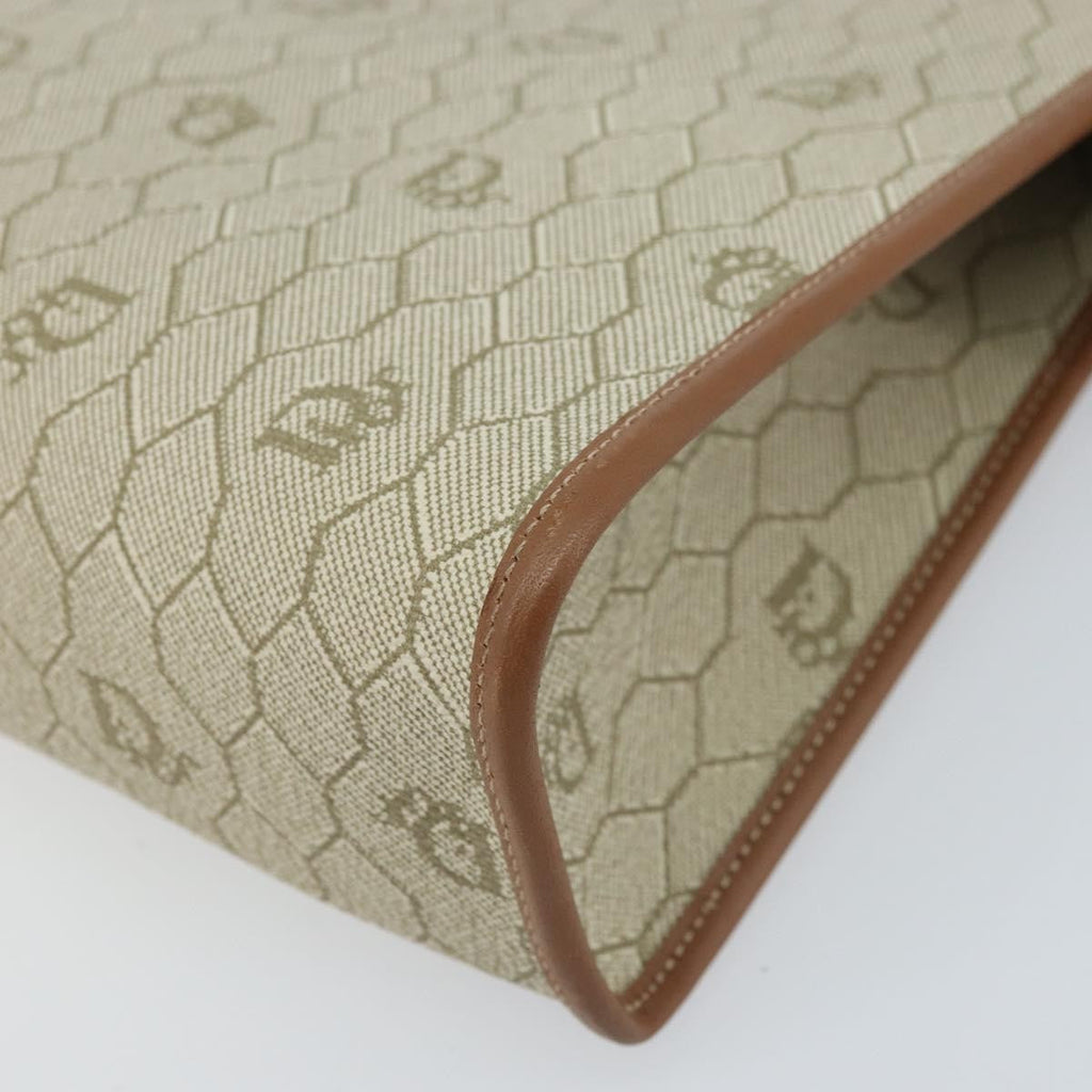 Christian Dior Vintage Honeycomb Zip Pouch Canvas And Leather Beige Canvas Clutche & Pouche Bag (Pre-Owned)