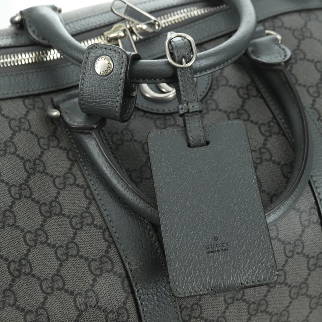 Gucci Web Trim Weekend Duffle Bag Gg Coated Canvas Gray Pvc Handbag (Pre-Owned)