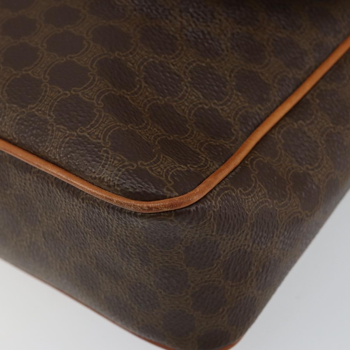 Celine Vintage Macadam Circle Logo Shoulder Bag Canvas And Leather Brown Canvas Shoulder Bag Bag