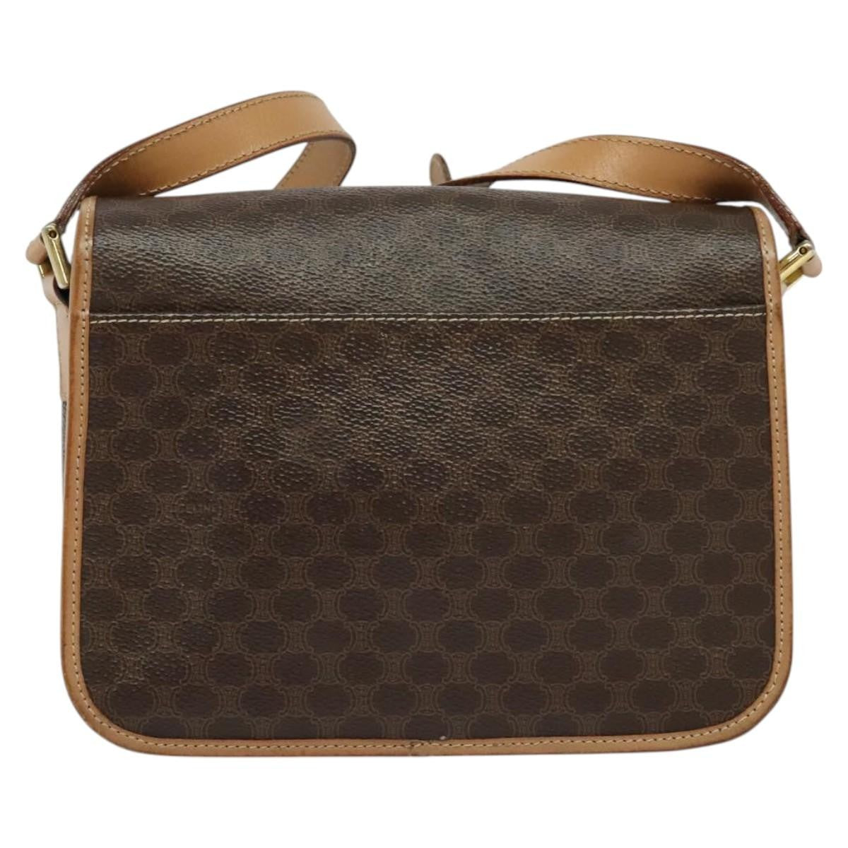 Celine Vintage Macadam Circle Logo Shoulder Bag Canvas And Leather Brown Pvc,Canvas Shoulder Bag Bag