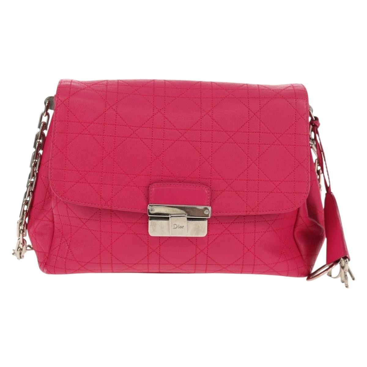 Christian Dior Long Chain Miss Dior Bag Cannage Quilt Lambskin Pink Leather Shoulder Bag Bag (Pre-Owned)