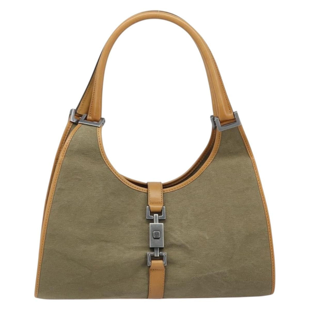 Gucci Vintage Jackie Handbag Canvas Beige Canvas Handbag (Pre-Owned)
