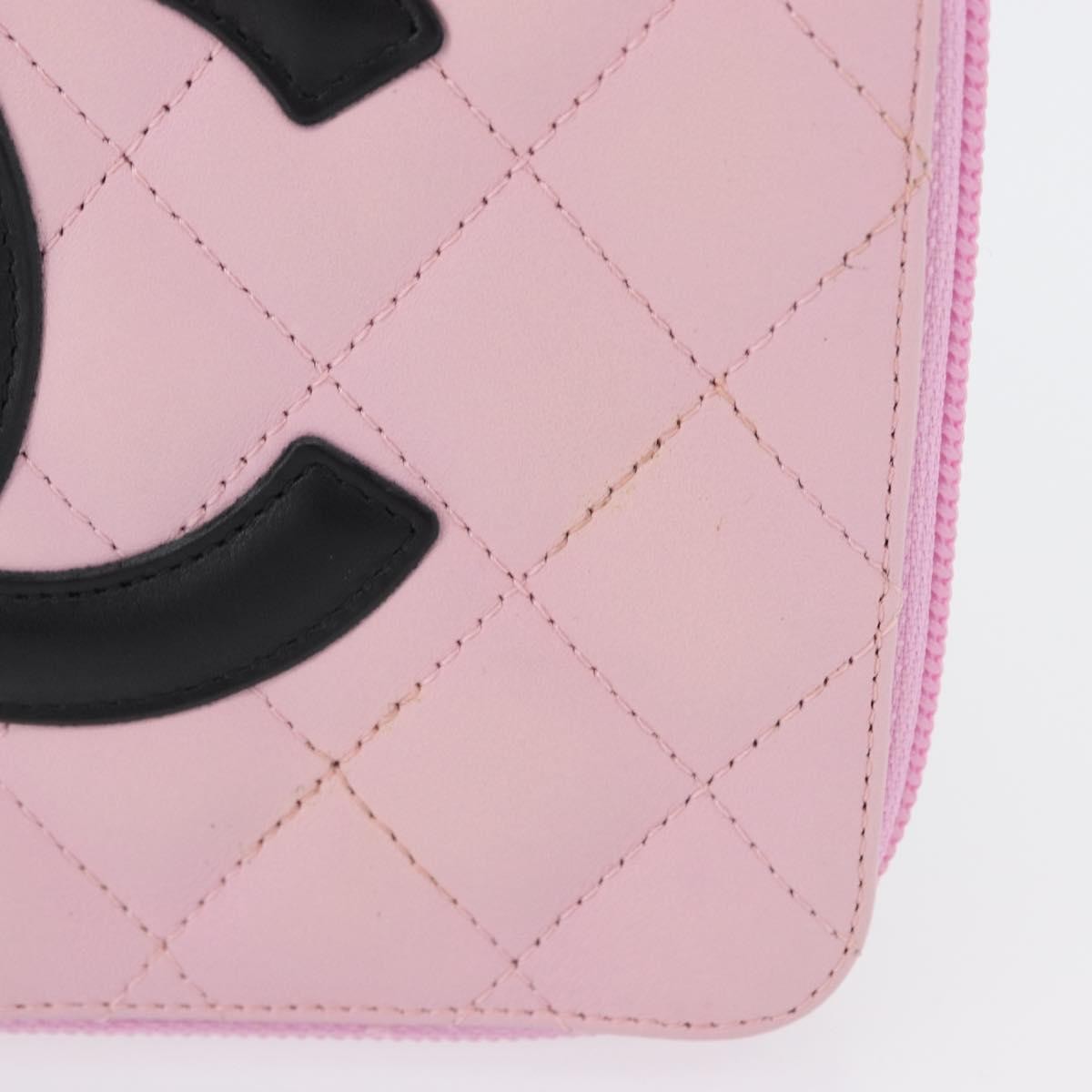 Chanel Cambon Zip Around Cosmetic Case Quilted Leather Pink Leather Wallets Accessory