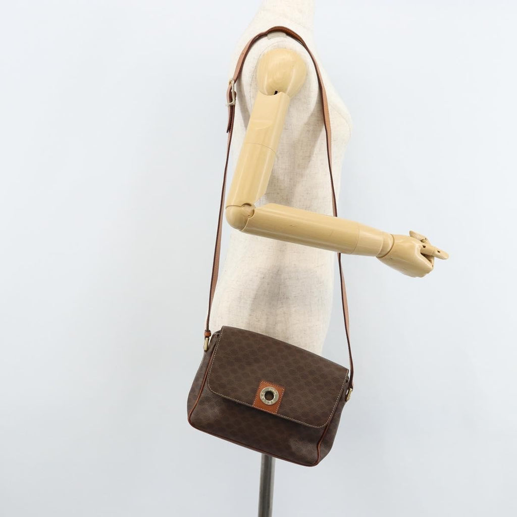Celine Vintage Macadam Circle Logo Shoulder Bag Canvas And Leather Brown Canvas Shoulder Bag Bag