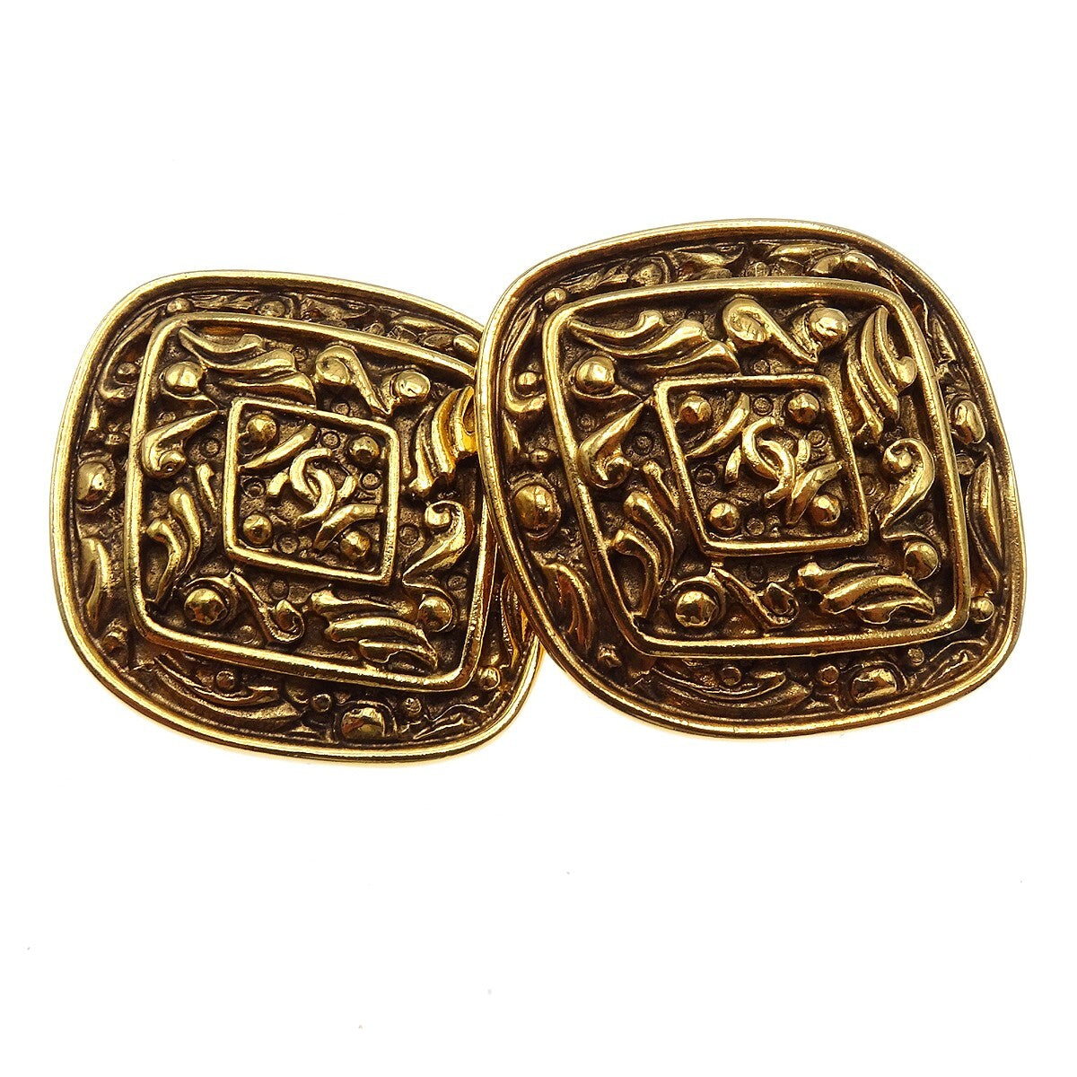 Chanel Vintage Diamond Clip-On Earrings Gold-Plated Gold Gold_Plated Earrings Jewelry