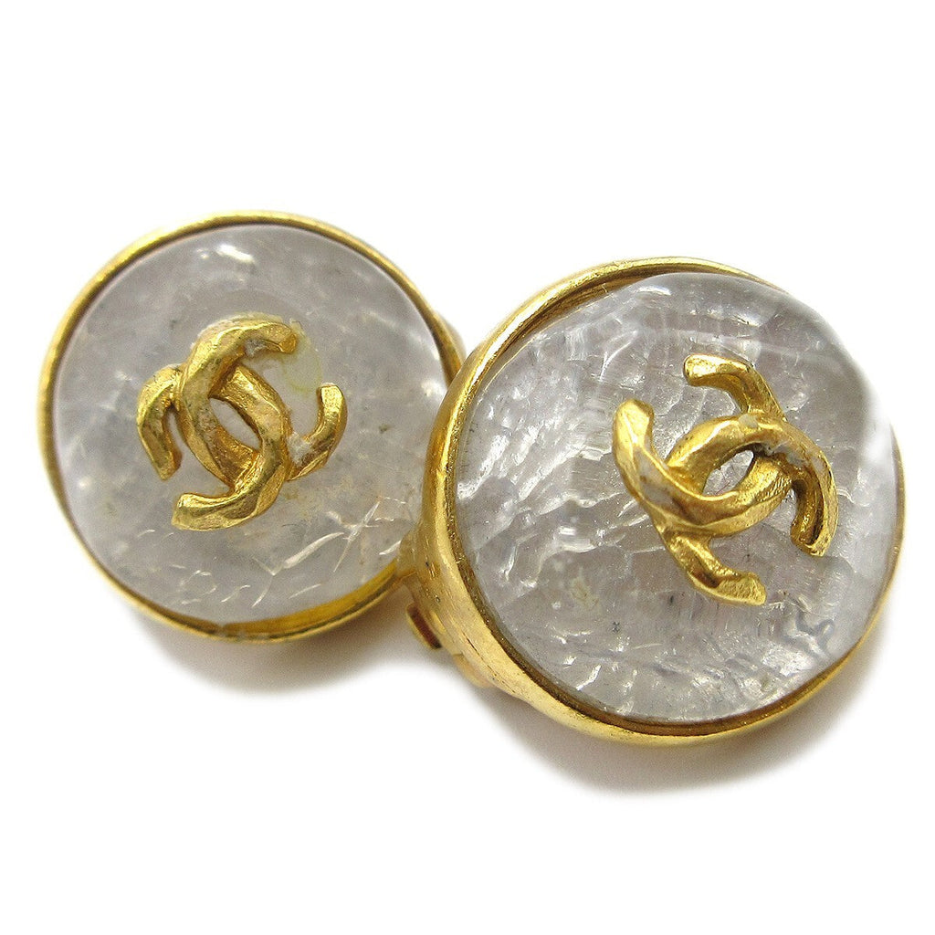 Chanel Vintage Cc Round Button Clip-On Earrings Metal Gold Gold_Plated Earrings Jewelry