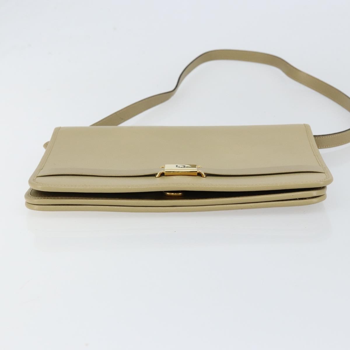 Christian Dior Vintage Shoulder Bag Leather Beige Leather Shoulder Bag Bag (Pre-Owned)