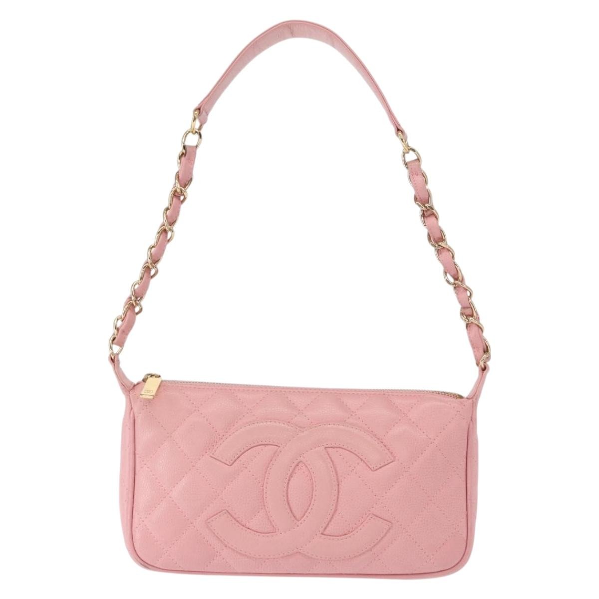 Chanel Timeless Cc Chain Shoulder Bag Quilted Caviar Pink Leather Shoulder Bag Bag