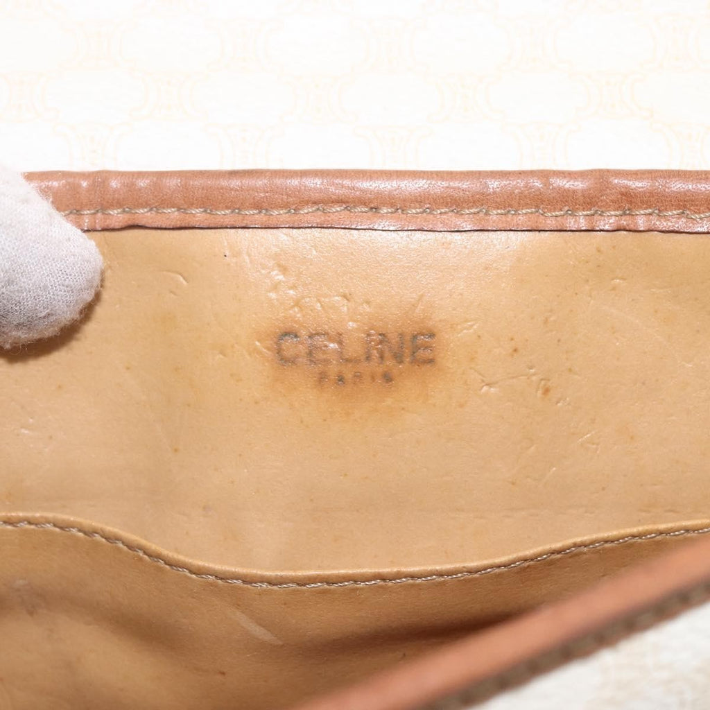 Celine Vintage Macadam Shoulder Bag Canvas And Leather White Canvas Shoulder Bag Bag