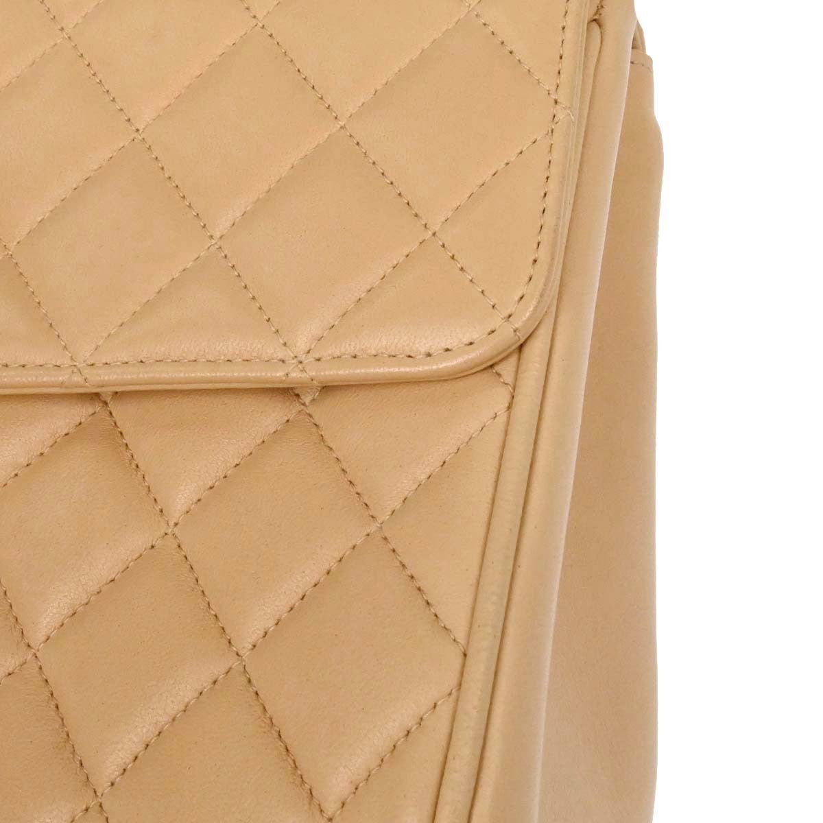 Chanel Vintage Top Handle Flap Bag Quilted Lambskin Beige Leather Handbag