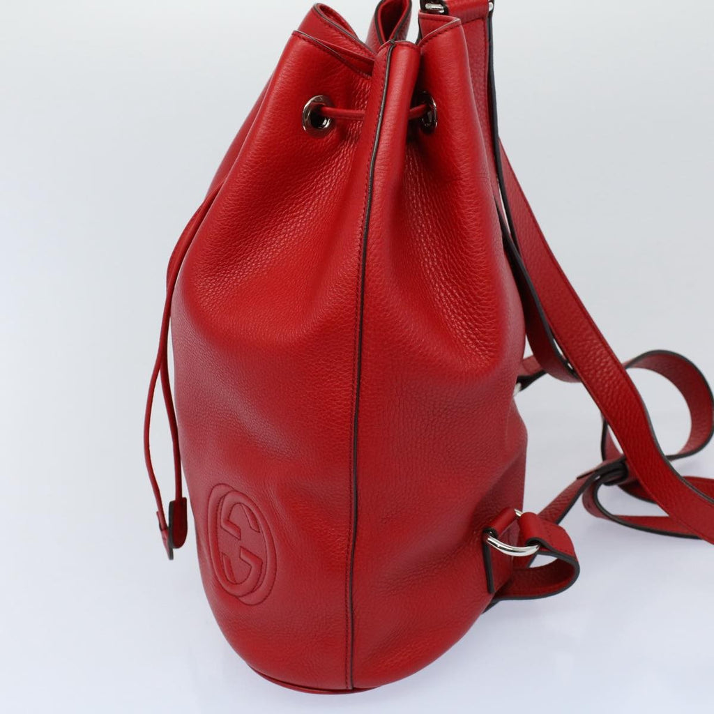 Gucci Soho Drawstring Backpack Leather Red Leather Backpack Bag (Pre-Owned)