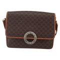 Celine Vintage Macadam Circle Logo Shoulder Bag Canvas And Leather Brown Canvas Shoulder Bag Bag