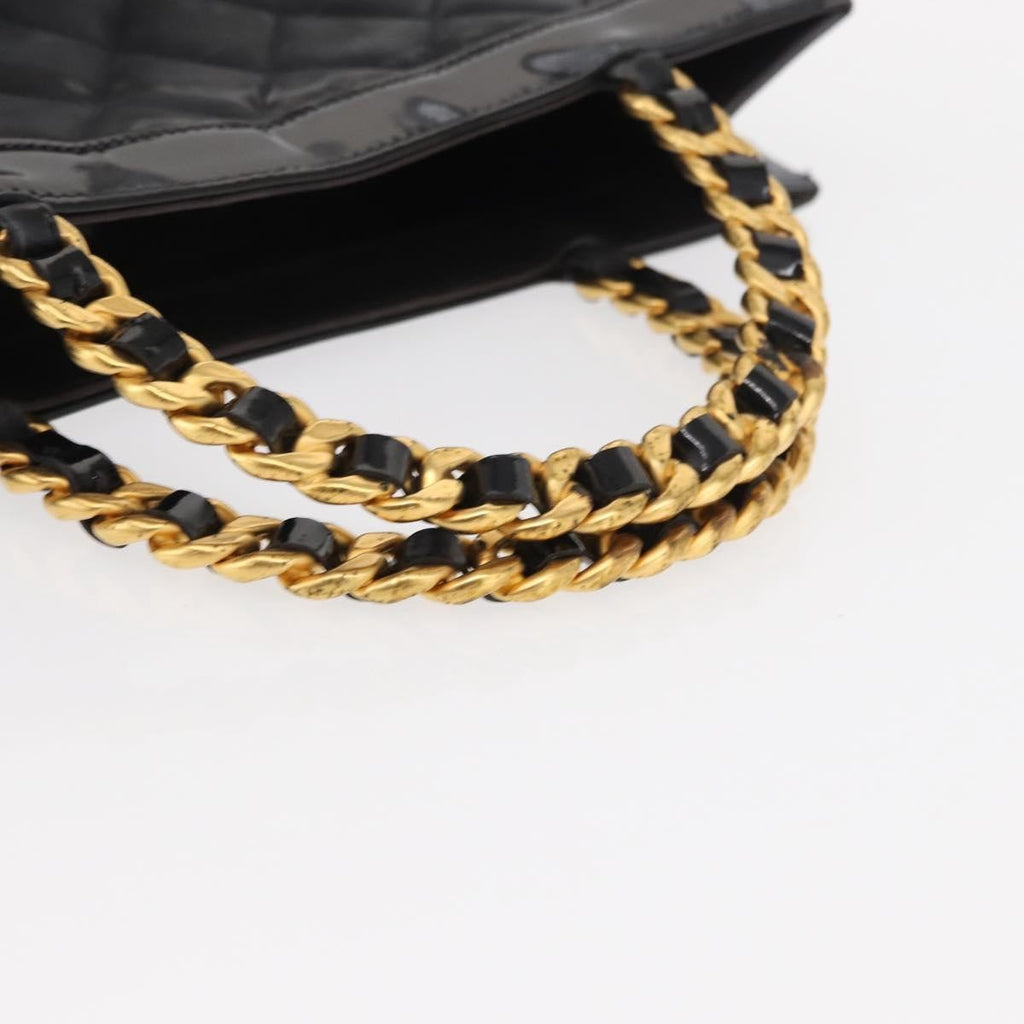 Chanel Chocolate Bar Tote Leather Black Patent_Leather Handbag