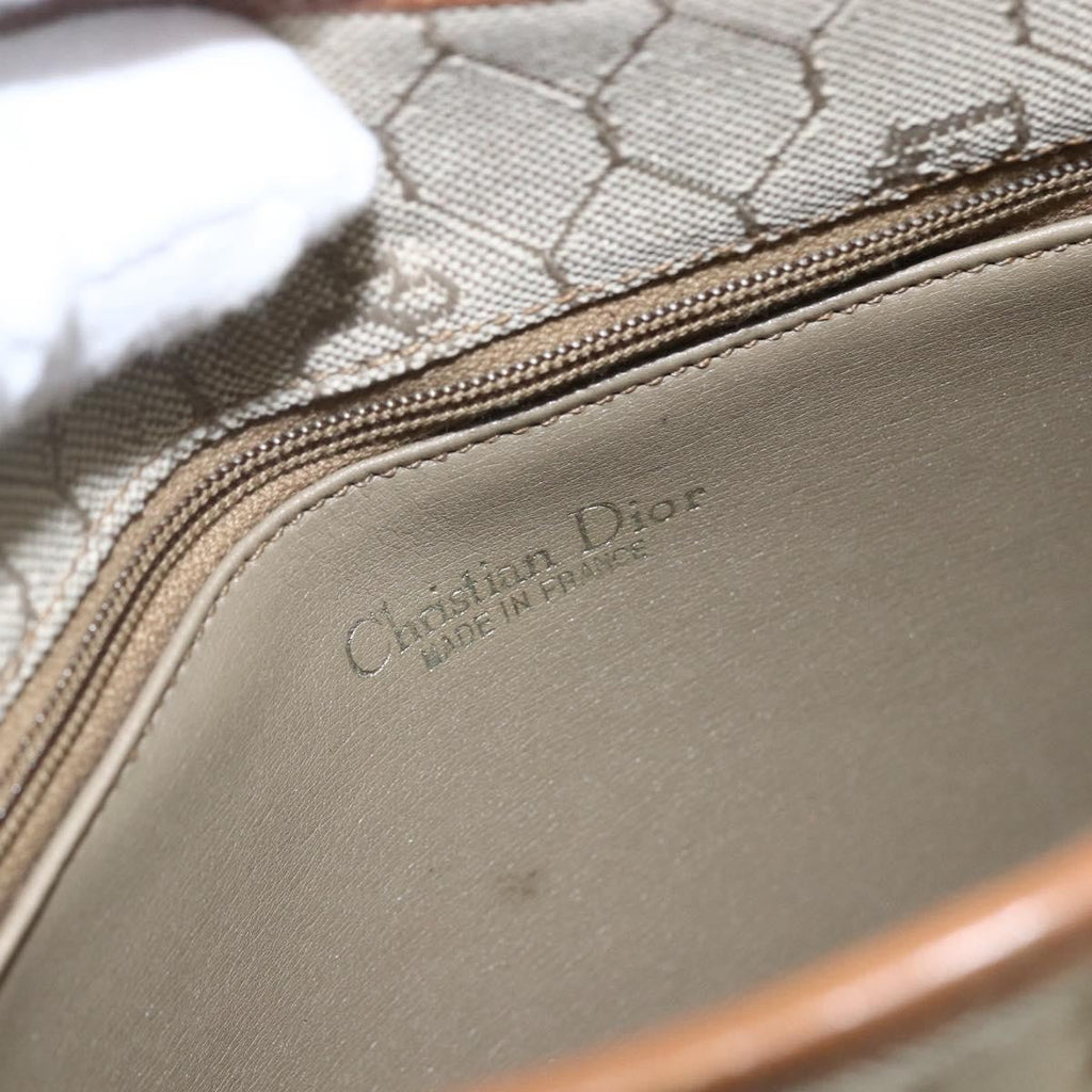 Christian Dior Vintage Honeycomb Shoulder Bag Canvas And Leather Beige Canvas Shoulder Bag Bag (Pre-Owned)