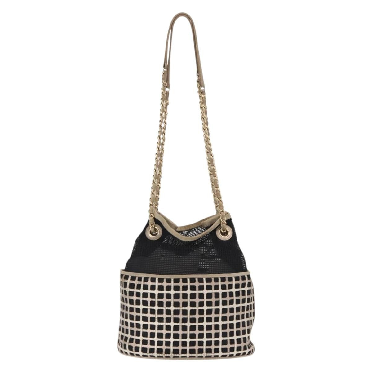Chanel Chain Bucket Bag Mesh And Leather Black Leather Shoulder Bag Bag