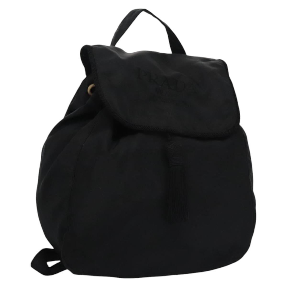 Prada Flap Drawstring Backpack Tessuto Black Nylon Backpack Bag