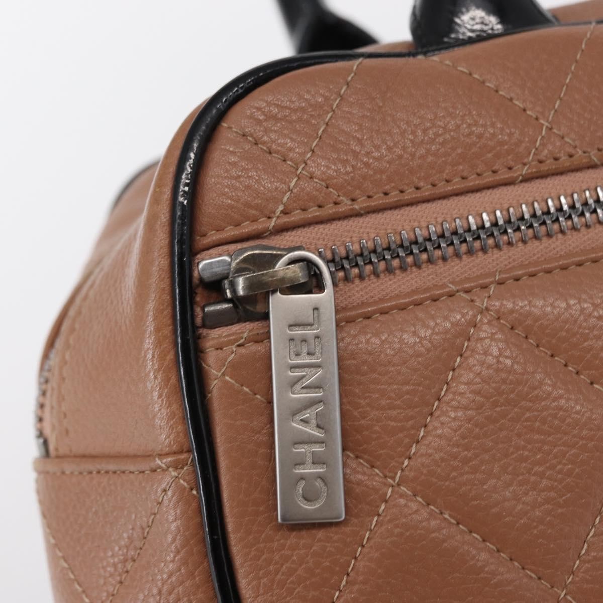 Chanel Embossed Logo Bowler Bag Quilted Caviar Beige Leather Handbag